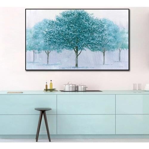 Modern Abstract Blue Tree Print on Canvas Wall Art Painting for Living Room Decoration Oil Painting Landscape Picture Home Decor