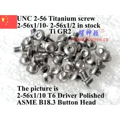 Titanium screws 2-56x1/10 Button Head Torx T6 Driver Ti GR2 Polished 50 pcs