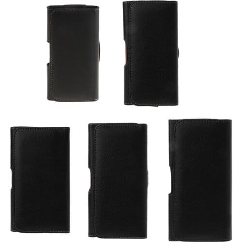 Universal Men Black Leather Belt Holster Clip Phone Pouch Horizontal Waist Bag for iphone Cellphone