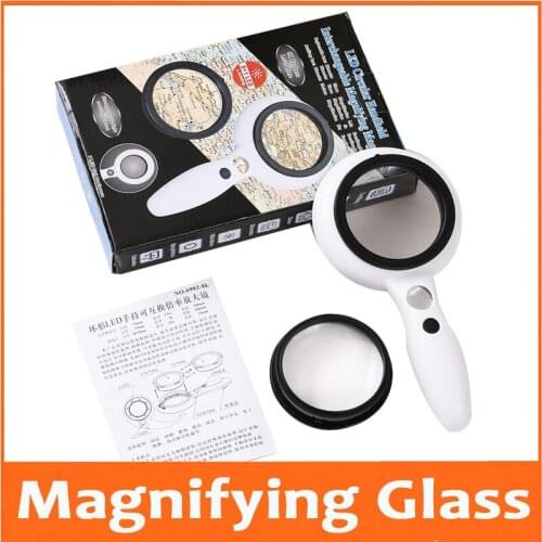2.5x 5x 73mm Double Lenses Handheld Illuminated Reading Magnifying Glass for Old Man Fashion Magnifier in Supermarket