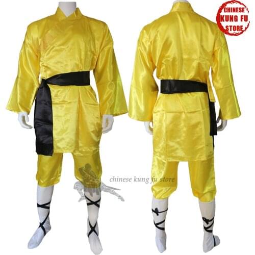 Yellow Satin Shaolin Suit Kung fu Martial arts Suit beautiful for Performance Full sizes for Kids Adults