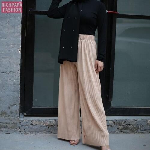 Faldas Mujer Moda Abaya Muslim Wide Leg Pleated Pants Musulman Turkish Islamic Clothing Faldas Musulmanas Jupe Longue Femme