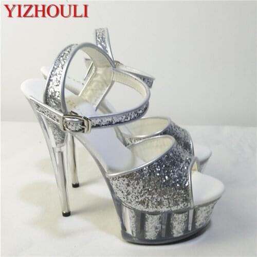 Nightclub sex womens shoes, 15CM high heel crystal colour heart and sequins, wedding Dance Shoes