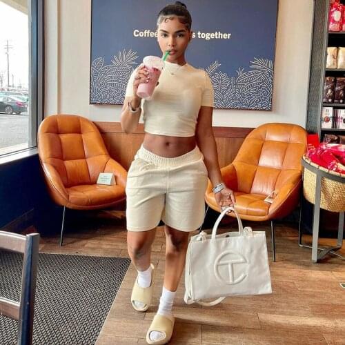 Casual Solid Two Piece Set Women Summer Streetwear Short Sleeve Crop Top and Biker Shorts Tracksuit Women Matching Sets Outfits