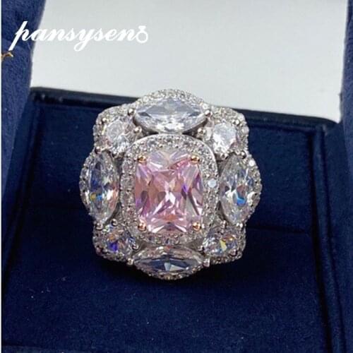 PANSYSEN Romantic 925 Sterling Silver Pink Sapphire Diamond Gemstone Rings for Women Wedding Engagement Fine Jewelry Ring Gifts