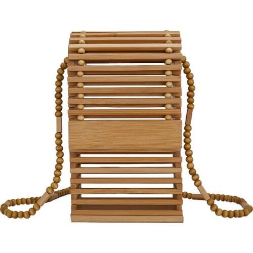 2021 Fashion Bamboo Handmade Mobile Phone Bag Beach Holiday One Shoulder Cross Small Square Bag Summer Bamboo Womens Bag