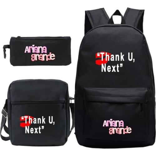 3Pcs/Set Backpack Ariana Grande Backpacks Teens School Bag Shoulder Bag Pen Bag School Bags Canvas Rucksack Thank U Next Mochila