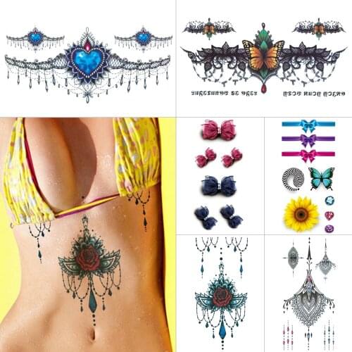3D temporary tattoo stickers flower Woman jewelry accessories waterproof tattoo for Waist chest Bikini beach sexy tattoos