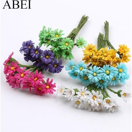 50pcs/lot Small Artificial Daisy Flower Bouquet for Wedding Party Decoration Fake Sunflower flowers DIY Scrapbooking Material