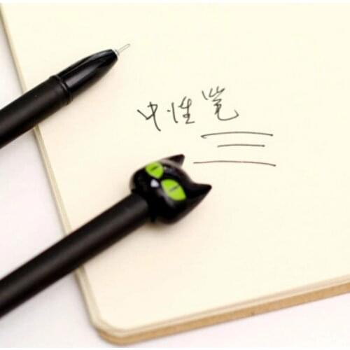 50PCS South Korea Stationery Cute Small Black Cat Black Students Gel Pen Cartoon Needle Signing Pen Ball Pen