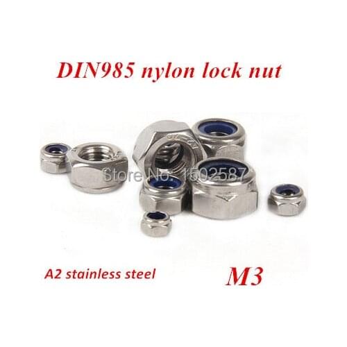 500pcs M3 DIN985 Nylon Insert Hex Lock nuts Hexagon nylon lock nut A2-70 stainless steel