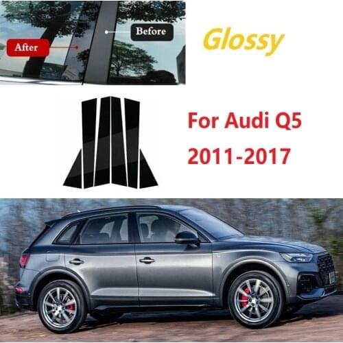 6PCS Gloss Black Polished Pillar Posts Fit For Audi Q5 2011-2017 Window Trim Cover BC Column Sticker