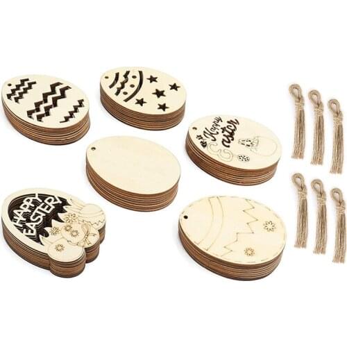60 Pcs Easter Egg Wooden Slices Unfinished Wood Hollow Out Ornament DIY Art Craft Embellishment for Easter Hanging