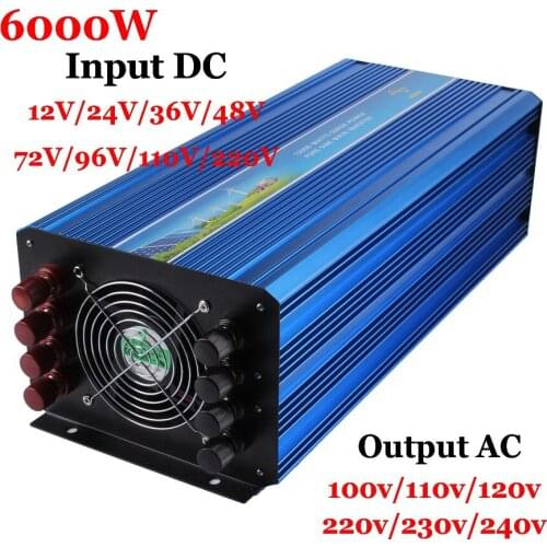 6000W Off Grid Inverter DC60/72/96/110/220to AC100/110/120V or 220/230/240V Pure Sine Wave Output Solar Wind Inverter 6000W