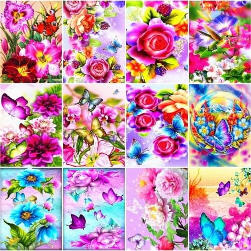 AZQSD Diamond Embroidery Butterfly Mosaic Full Square Rhinestones Diamond Painting Flower Cross Stitch Handmade Home Decor