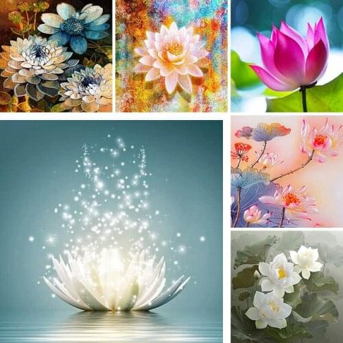 Full Square Round Drill 5D DIY Diamond Painting Lotus Flower 3D Diamond Embroidery Pond Rhinestone Cross stitch Home Decor