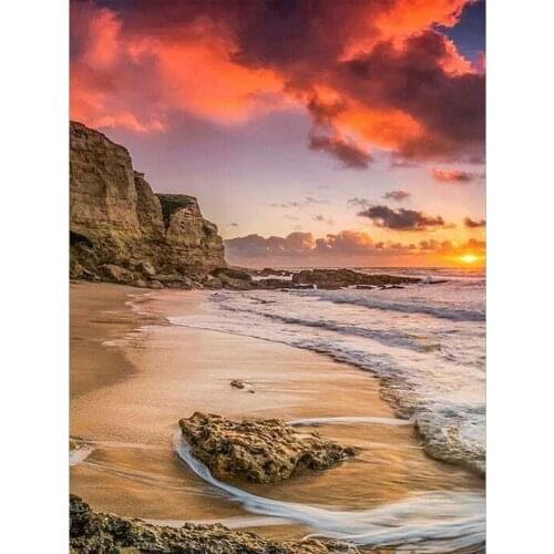 5D DIY Diamond Painting Beach Cross Stitch Full Diamond Scenery Diamond Embroidery rhinestones Sunset Masaic Picture sale