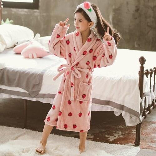 Kids Bath Robes Winter Thick Warm Children Bathrobe with Belt Cartoon Printed Flannel Bath Growns Girls Soft Pajamas 5-12T
