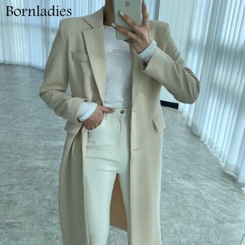 Bornladies Korean Style Oversized X-Long Women Blazer Suit Single Breasted Lady Loose Windbreaker Suit Autumn Outerwear Coats