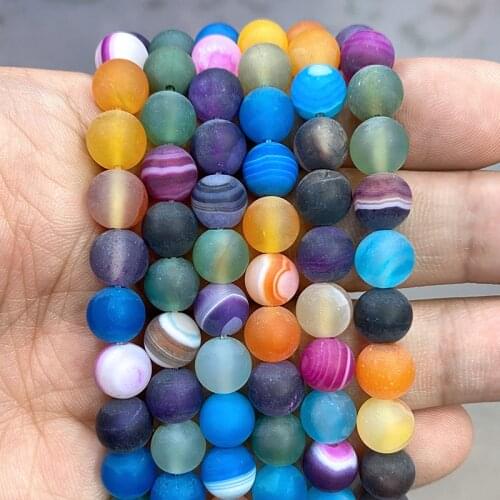 Natural Matte Mixed Color Stripe Agates Loose Round Beads Diy Bracelet Necklace 15"Strand 4 6 8 10 12 14MM for Jewelry Findings