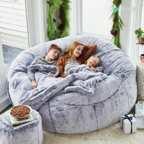 Dropshipping 200cm Giant Fur Bean Bag Cover Big Round Soft Fluffy Faux Fur BeanBag Lazy Sofa Bed Cover Living Room Furniture