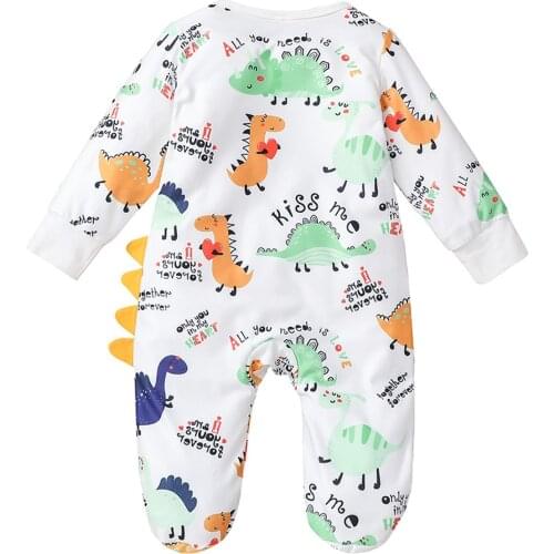 Cartoon Baby Romper Autumn Winter Warm Clothes Newborn Infant Baby Boys Girls Dinosaur Zip Romper Jumpsuit Bbay Casual Outfits
