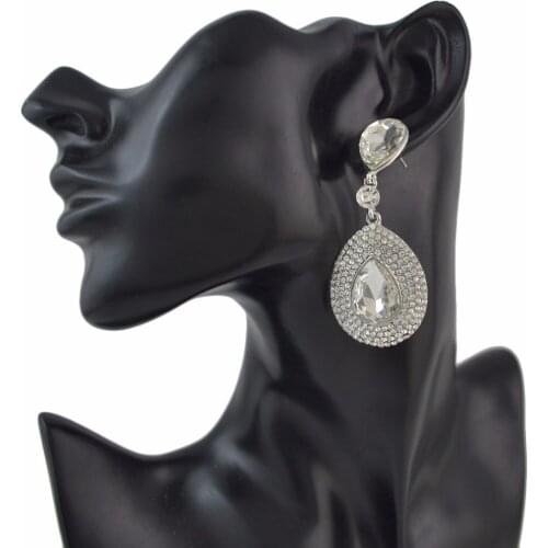 Design Luxury Rhinestone Teardrop Bridal Earrings Statement Women Fashion Jewelry Big Crystal Earrings Wedding Party Christmas