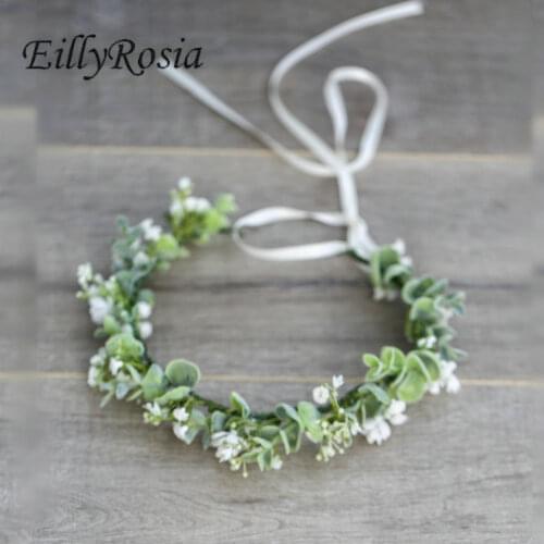EillyRosia Eucalyptus Wreath Bride Flower Girl Bridesmaid Wreath Hair Accessories Garland Wedding Bridal Floral Headwear