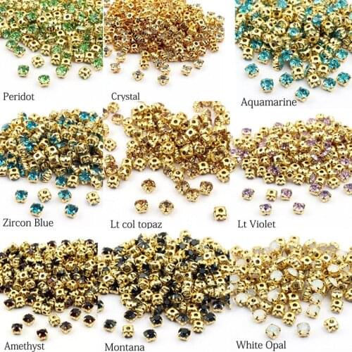 Hot sale Sew on Rhinestone 4mm/5mm/6mm/7mm Gold Claw Stones 28 Colors for dresses decoration 100pcs/pack free shiping