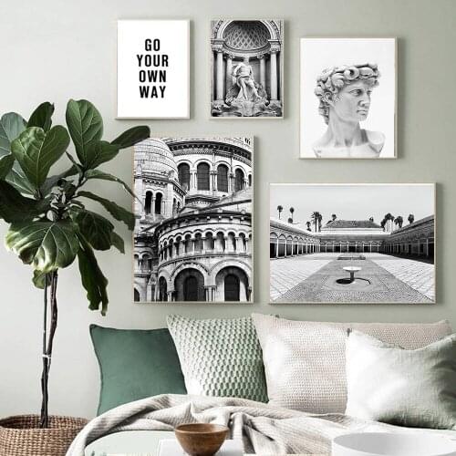 Canvas Painting Quadro Paris Church Wall Art Sculpture Nordic Posters And Prints Black and White Wall Pictures For Living Room