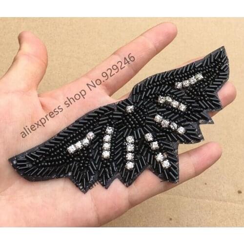2pcs black beads white crystal rhinestone applique garment accessory for hat shoes shoulders decorative clothing trims