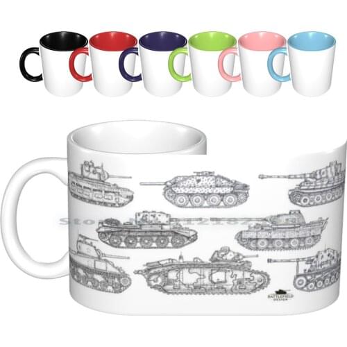 Tiny Tanks Ceramic Mugs Coffee Cups Milk Tea Mug Armor Tank Ww2 Military Tiger Panther Matilda Sherman Battlefield Pencil