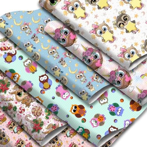 Animal Theme Faux Leather Sheets Owl Printed Synthetic Leather Fabric 20x33cm for DIY Earrings Hair Bows Handbags Crafts