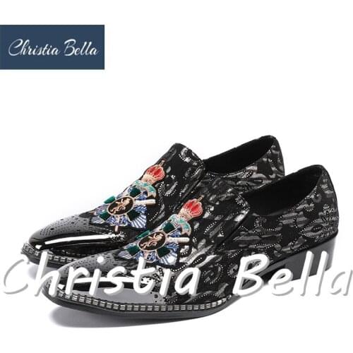 Christia Bella Printing Men Shoes Luxury Fashion Men Loafers Mens Flats with Hand Stitch Bullion Embroidery Party Male Loafers