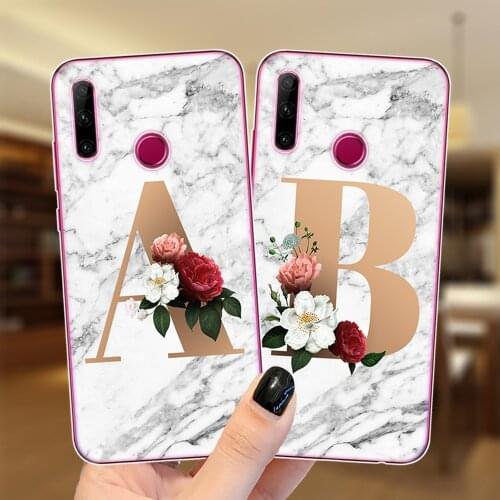 Marble Floral 26 Alphabet Letter A to Z Phone Case For Huawei Honor 10i 20i 30i 30 20 Lite Pro 8X 9X Soft Silicone Clear Cover