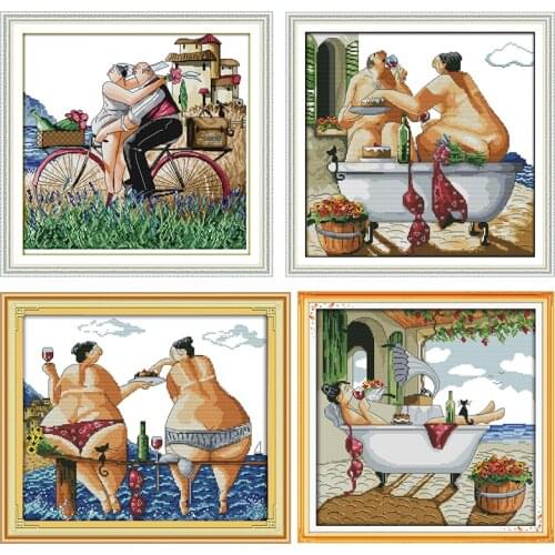 Joy Sunday Enjoy Life Cross Stitch Kits Character Series Patterns 11CT 14CT Chinese Embroidery Counted Needlework Fabric Printed