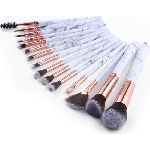 THINKSHOW 15Pcs Marble brush Set Cosmetic Powder Eye Shadow Foundation Blush Blending Beauty Make Up Tools
