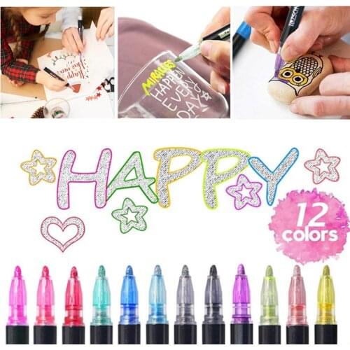 NEW 12pcs/Set Double Lines Contour Color Art Markers Pens OutLine Pen Highlighter Scrapbooking Bullet Diary Graffiti Poster Card