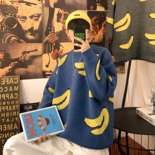 2021 mens new autumn and winter clothes Hong Kong style loose casual pullover sweater round neck new banana sweater
