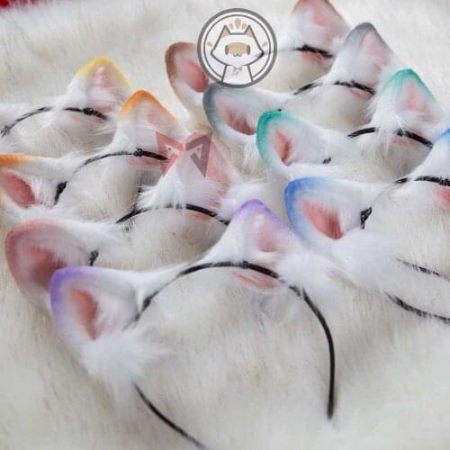 MMGG White Golden Gradients Ears Hairhoop For Anime Cat Lolita Cosplay Costume New Original Handmade Work
