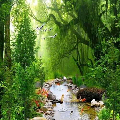 Dropship Colomac Green Wallpaper Flowing Waters 3D Wealth Forest Wallpaper Papier Peint Mural Bedroom Wall Papers Home Decor