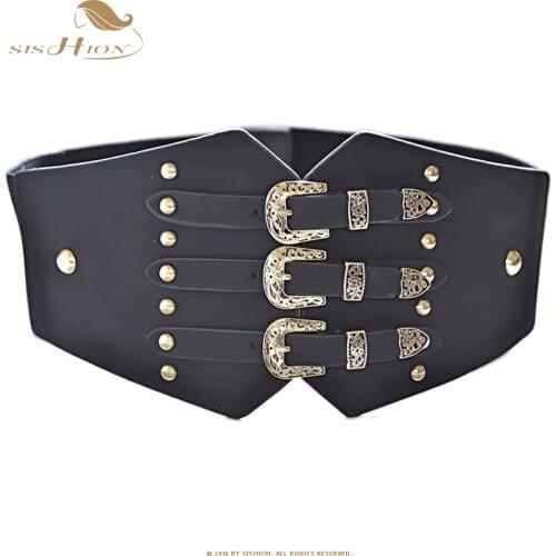 SISHION Vintage Elastic Cummerbunds Wide Belts For Women Dresses QY0247 Punk Belt Faux Leather Belt Corset Brand Belt