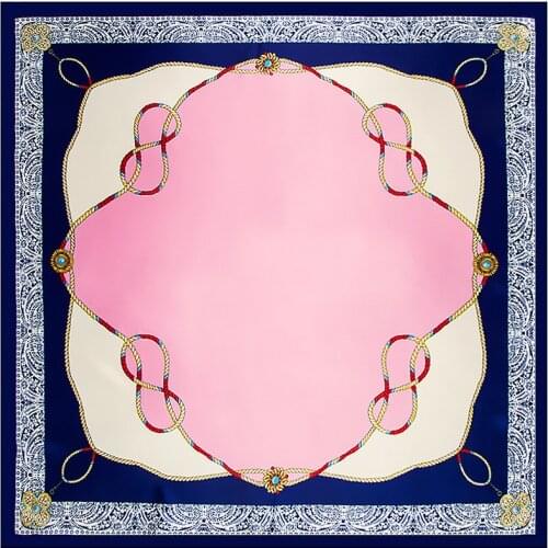 POBING 90*90CM Female Hijab Luxury Brand Rope Print Bandana Scarf Women Silk Foulard Handkerchief Office Lady Neckerchief