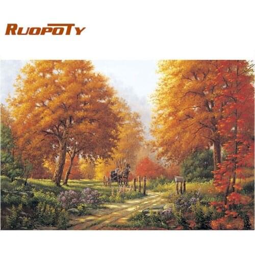RUOPOTY 40x50cm Framed Oil Painting By Numbers HandPainted Diy Gift Autumn Scenery Wall Photo Kit Modern Home Wall Decoration
