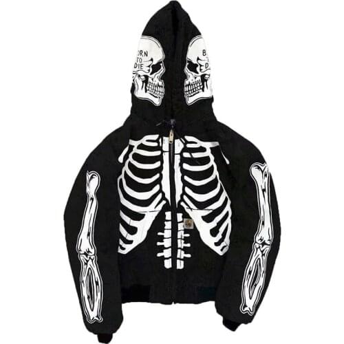 Cardigan Hoodie Skull Painted Streetwear Sweatshirt Hip Hop Graffiti Hoodie Top Size Clothes Album Skull Printed Clothing Punk