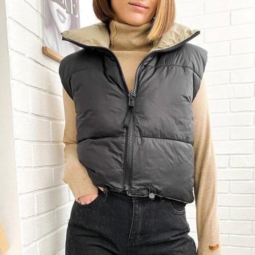 Cropped Vest Women Coat Fashion Sleeveless Parkas High Collar Waistcoat Female Casual Outerwear Double sided Chic Top Chalecos