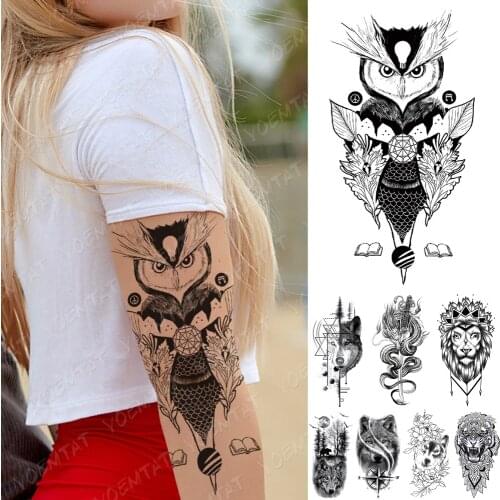 Waterproof Temporary Tattoo Sticker Owl Book Universe Flower Flash Tattoos Wolf Lion Tiger Body Art Arm Fake Sleeve Tatoo