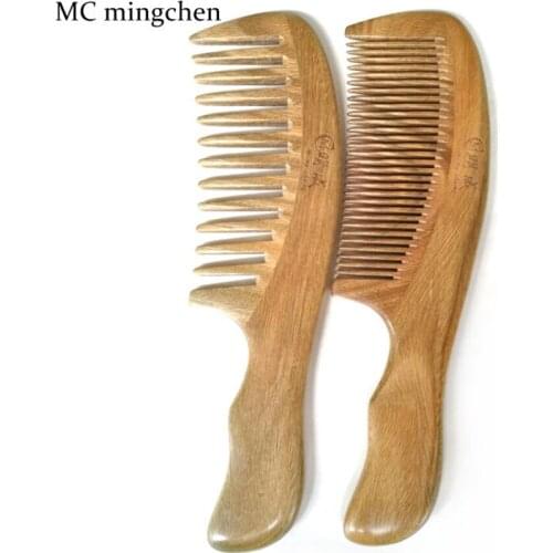 MC Brand High Quality Green Sandalwood Wood Comb Thick Antistatic Makeup Head Wooden Hair Brush 2017 Gift Styling Tools Combs