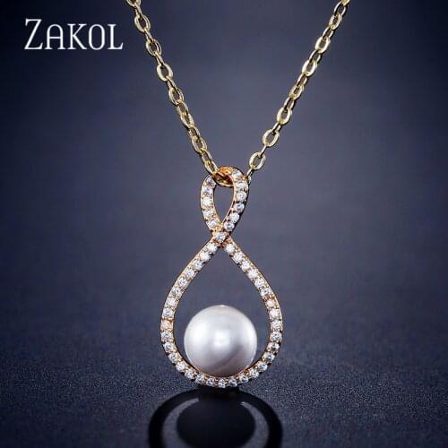ZAKOL Elegant AAA Zircon Lucky 8-shape Water Drop Pendant Necklace for Women Wedding Dinner Party Birthday Gift Jewelry FSNP2098