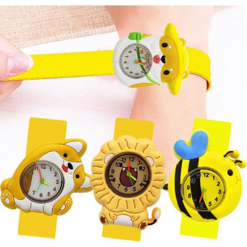 Yellow Strap Unicorn Children Slap Watch Life Waterproof Baby Watch Toy Cartoon Dog/Lion/Tiger/Bee Kids Quartz Watches Clock New